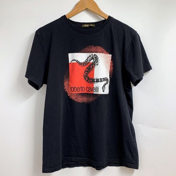 Roberto Cavalli Men's Snake Print Graphic Authentic Hologram T Shirt Size L - Picture 1 of 12
